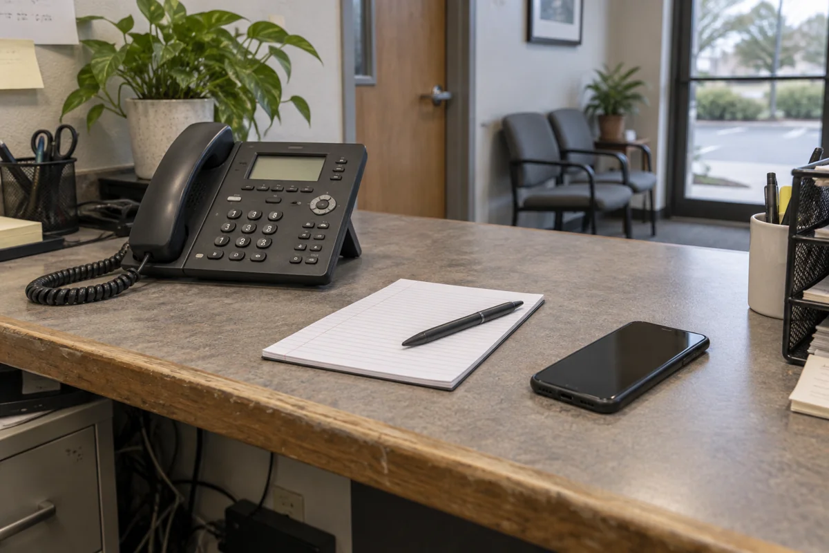 A smartphone and dispatch notebook on an ordinary business desk
