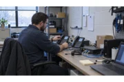 IT lead provisioning business phones beside network equipment