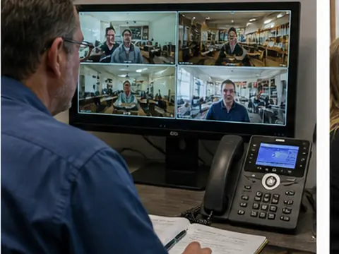Business team planning a phone system